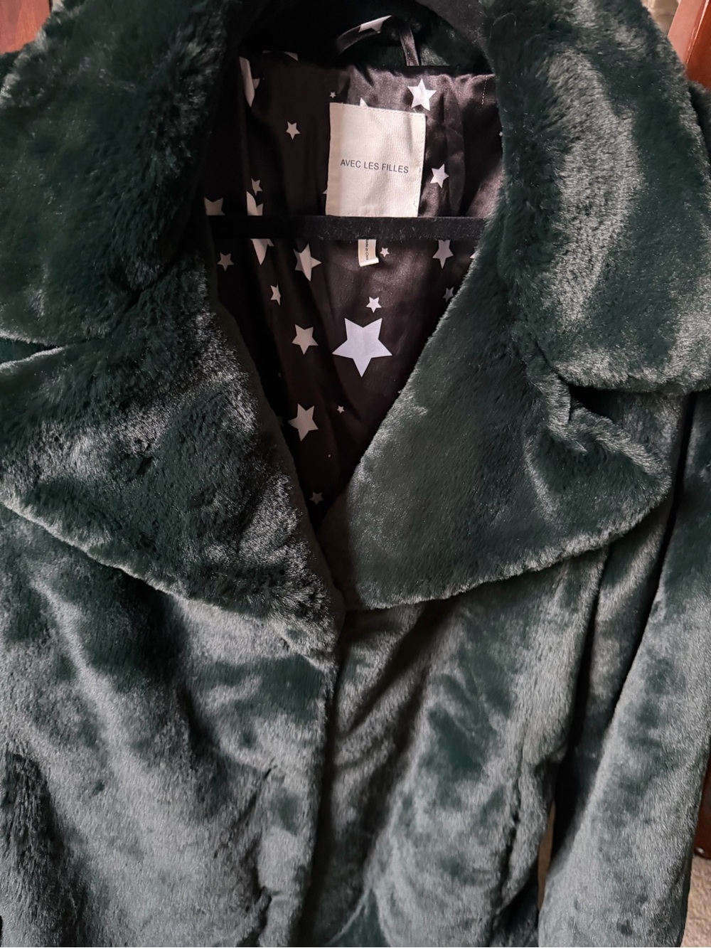 Avec Les Filles Deep Green faux fur coat with Star lining - Picture 4 of 6